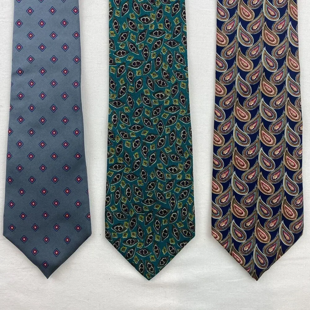 Lot of 3 CHRISTIAN DIOR MONSIEUR Silk Necktie Medallion Geometric Paisley VTG